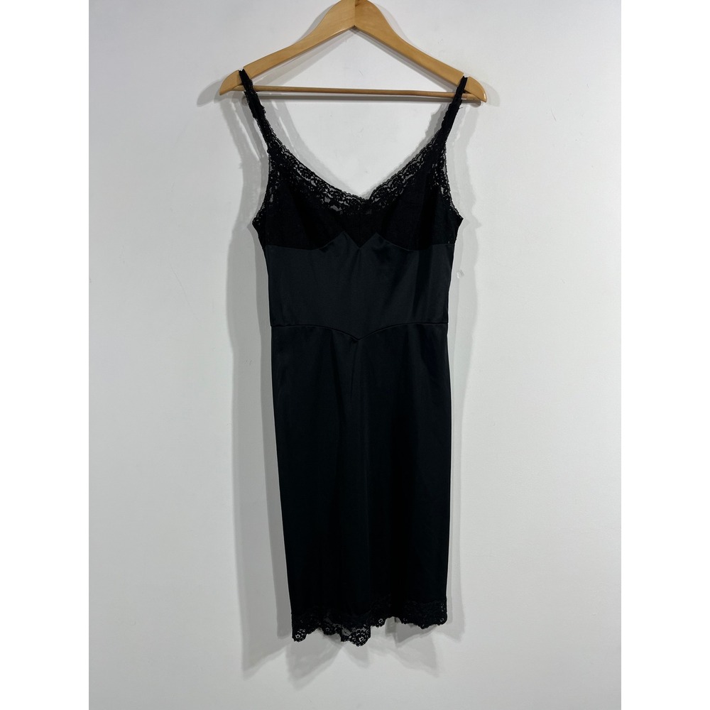 Warners VTG Fairy Grunge 90s Black Lace Trim Full Slip Dress Womens Medium Boho